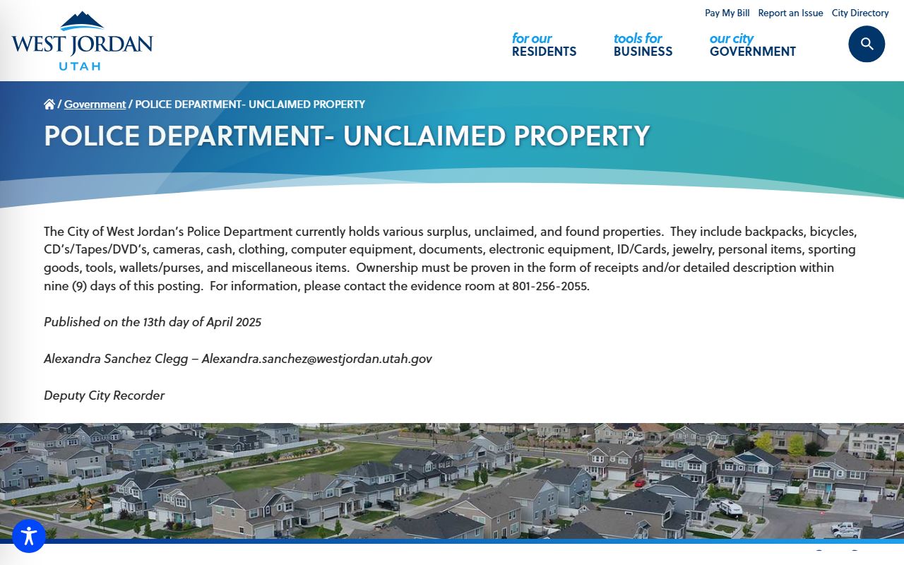 West Jordan Police Department page for released inmates