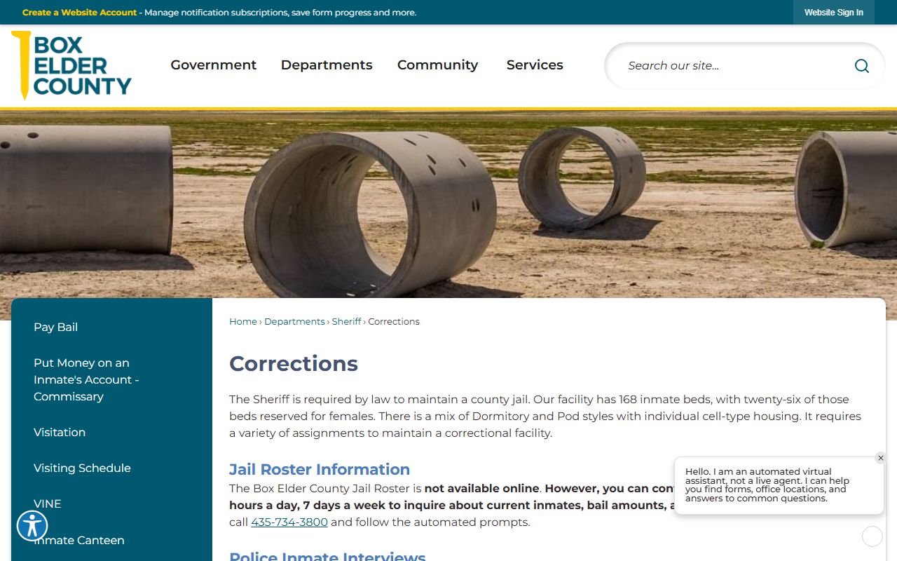 Box Elder County corrections page for released inmates