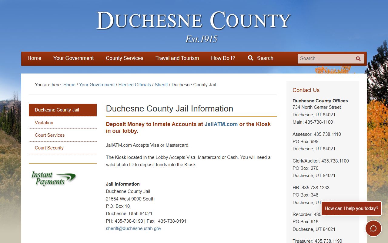 Duchesne County jail information page for released inmates