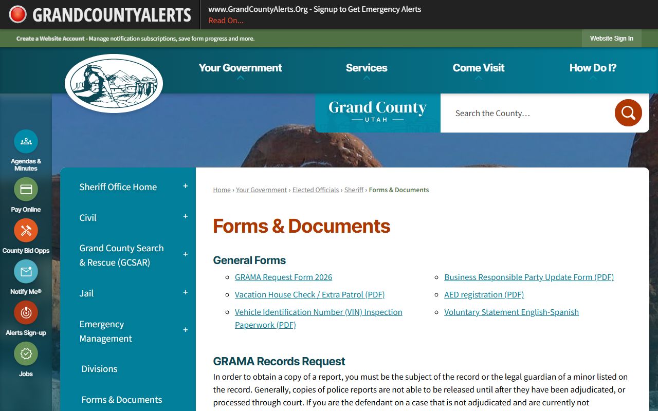 Grand County GRAMA records request forms page