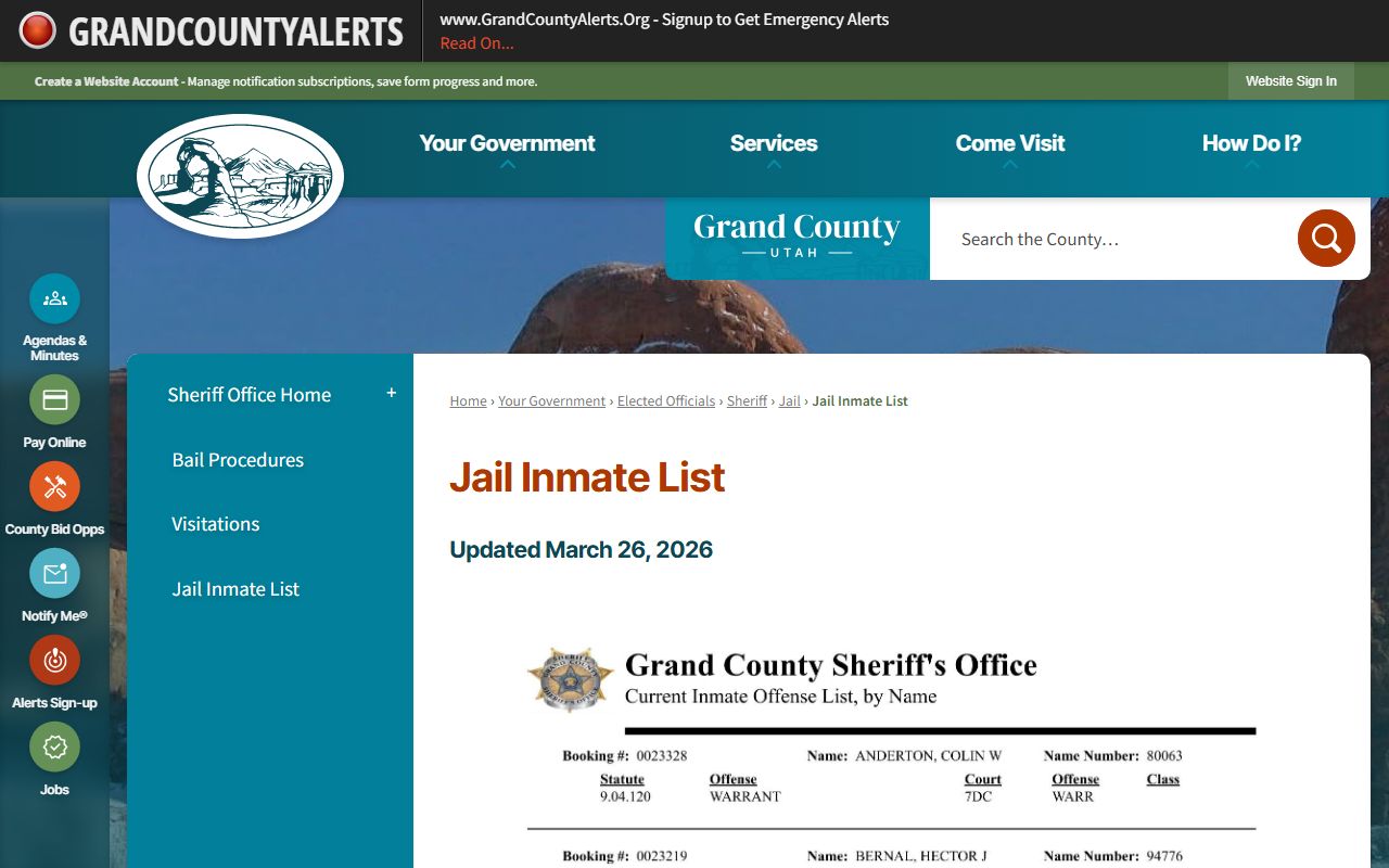 Grand County jail inmate list for released inmates