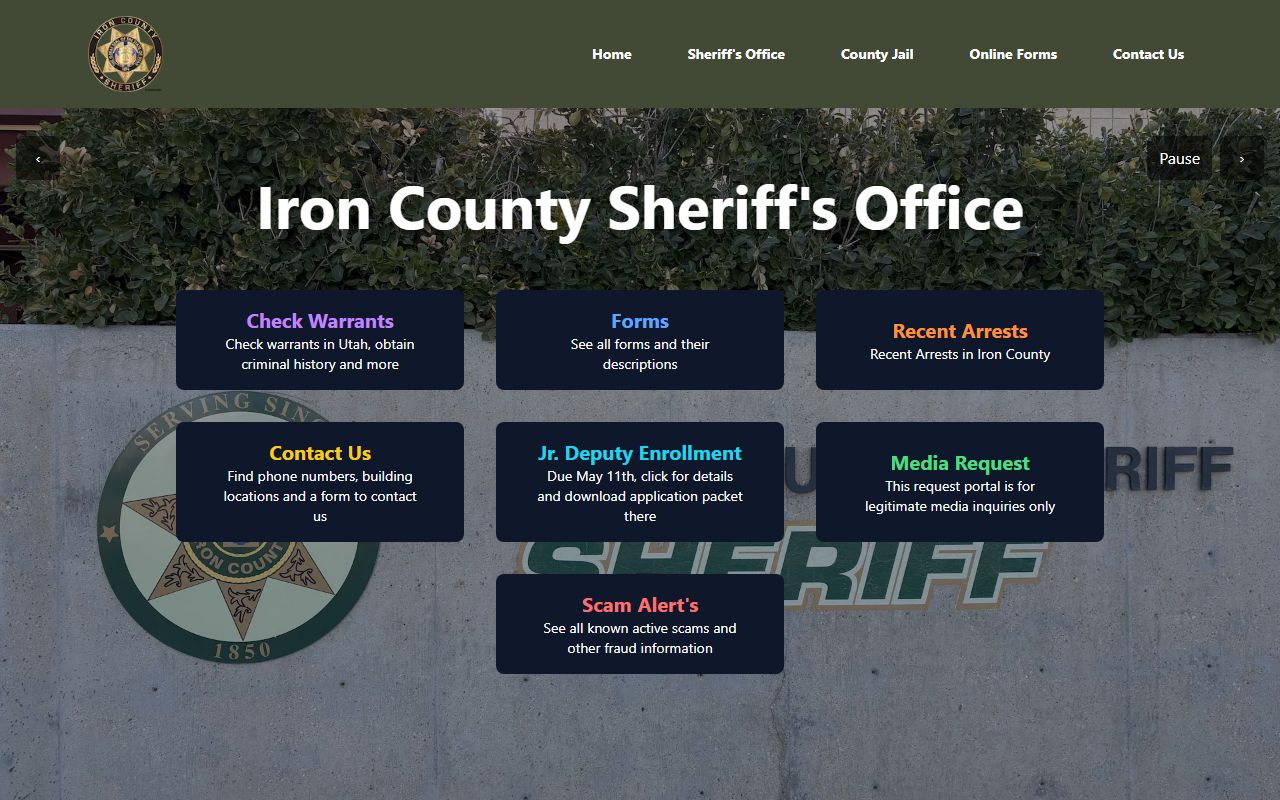 Iron County Sheriff main website for released inmates