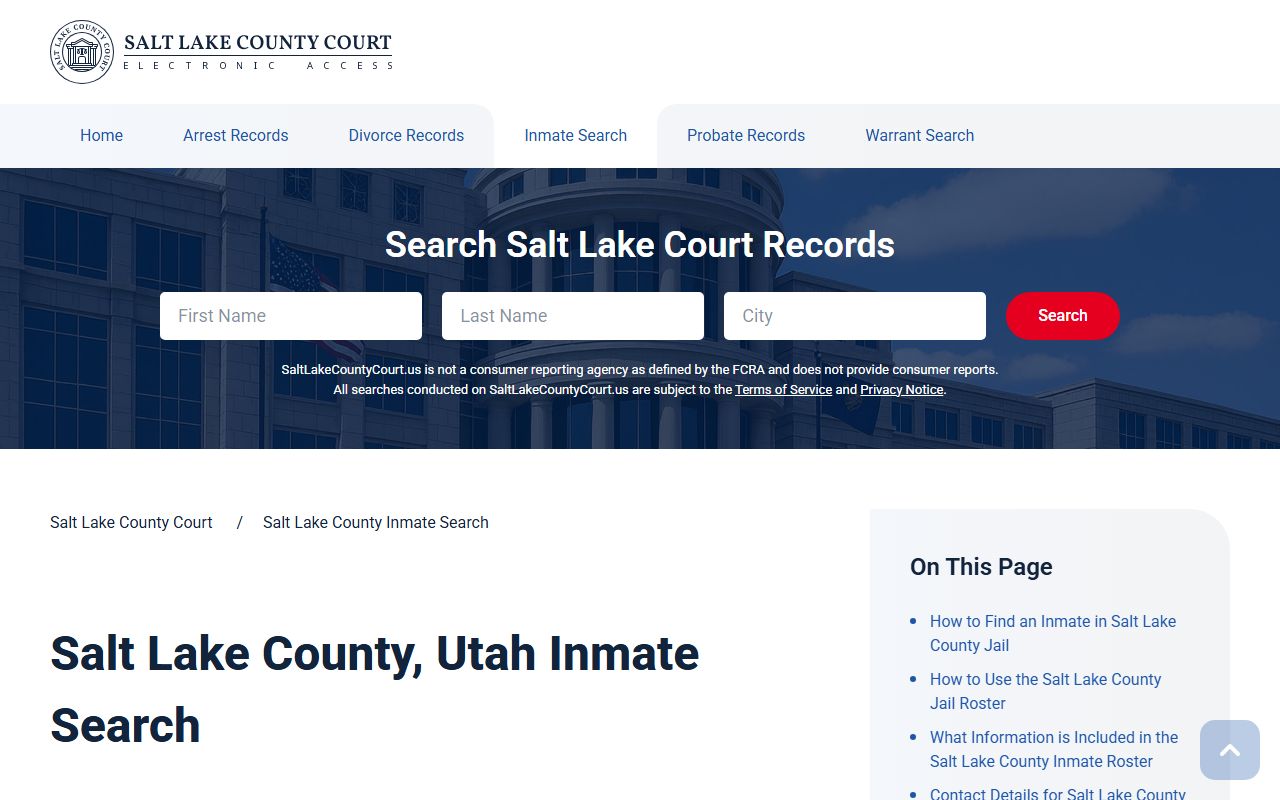 Salt Lake County court inmate search for Salt Lake County released inmates