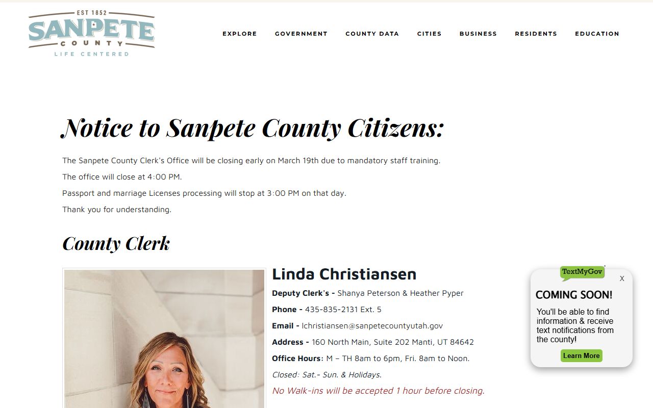 Sanpete County Clerk for Sanpete County released inmates records request