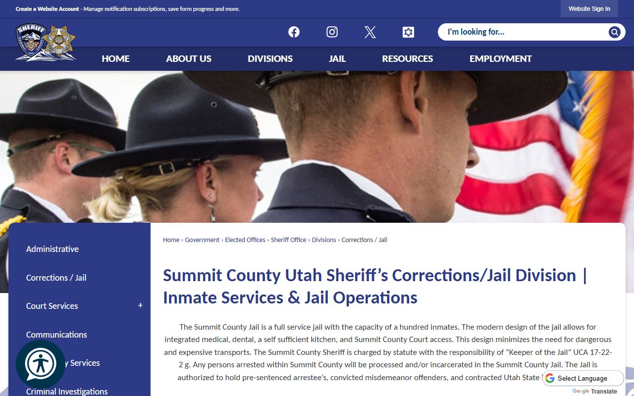 Summit County corrections jail page for released inmates