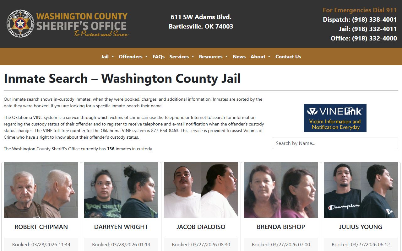 Washington County inmate search for released inmates