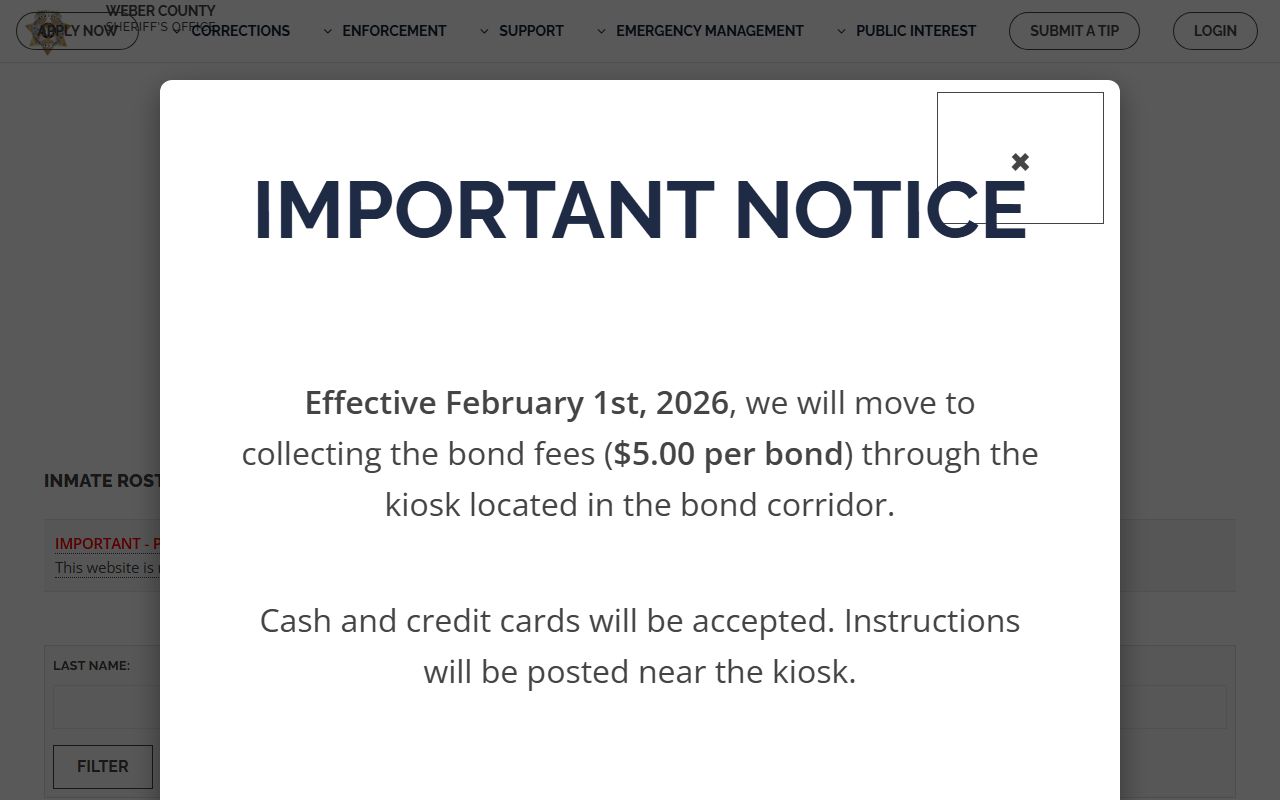 Weber County inmate roster for released inmates