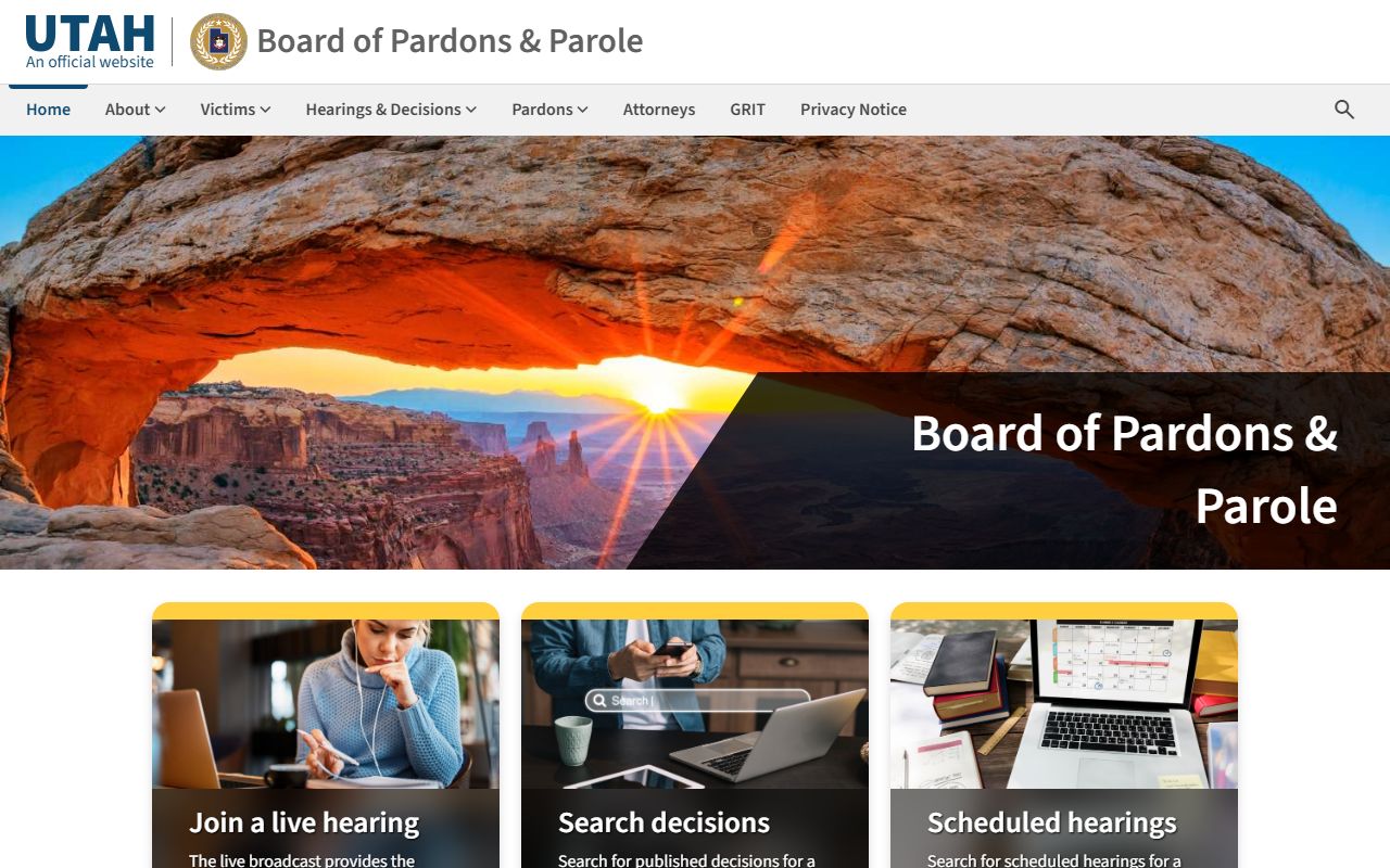 Utah Board of Pardons and Parole home page for released inmates