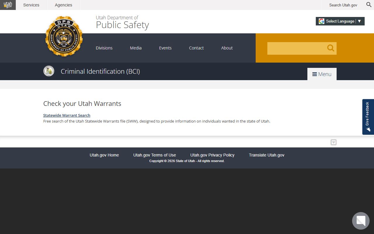 Utah statewide warrant search tool for released inmates