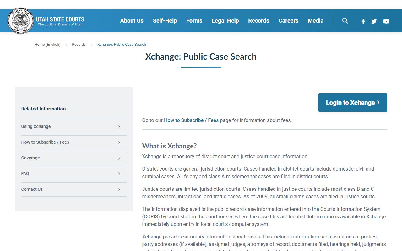 Utah Courts XChange system for released inmates case search
