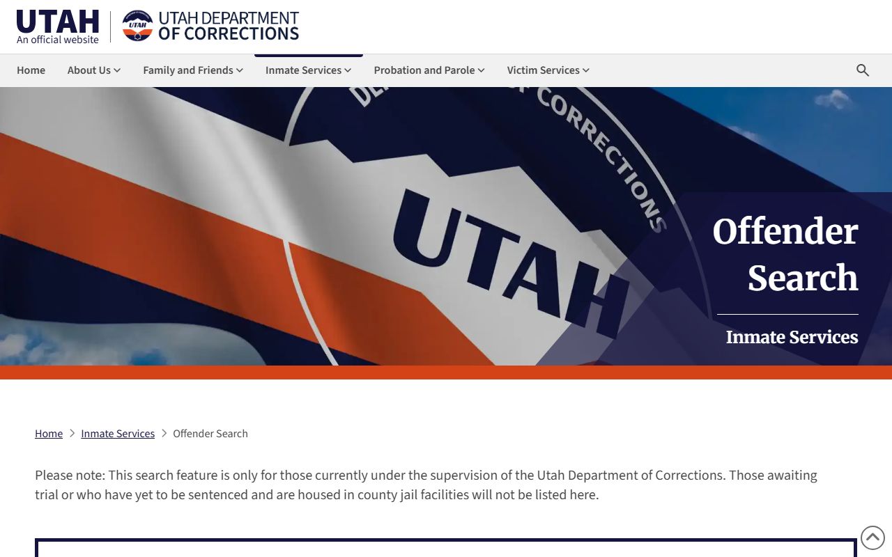 Utah DOC offender search page for Utah released inmates